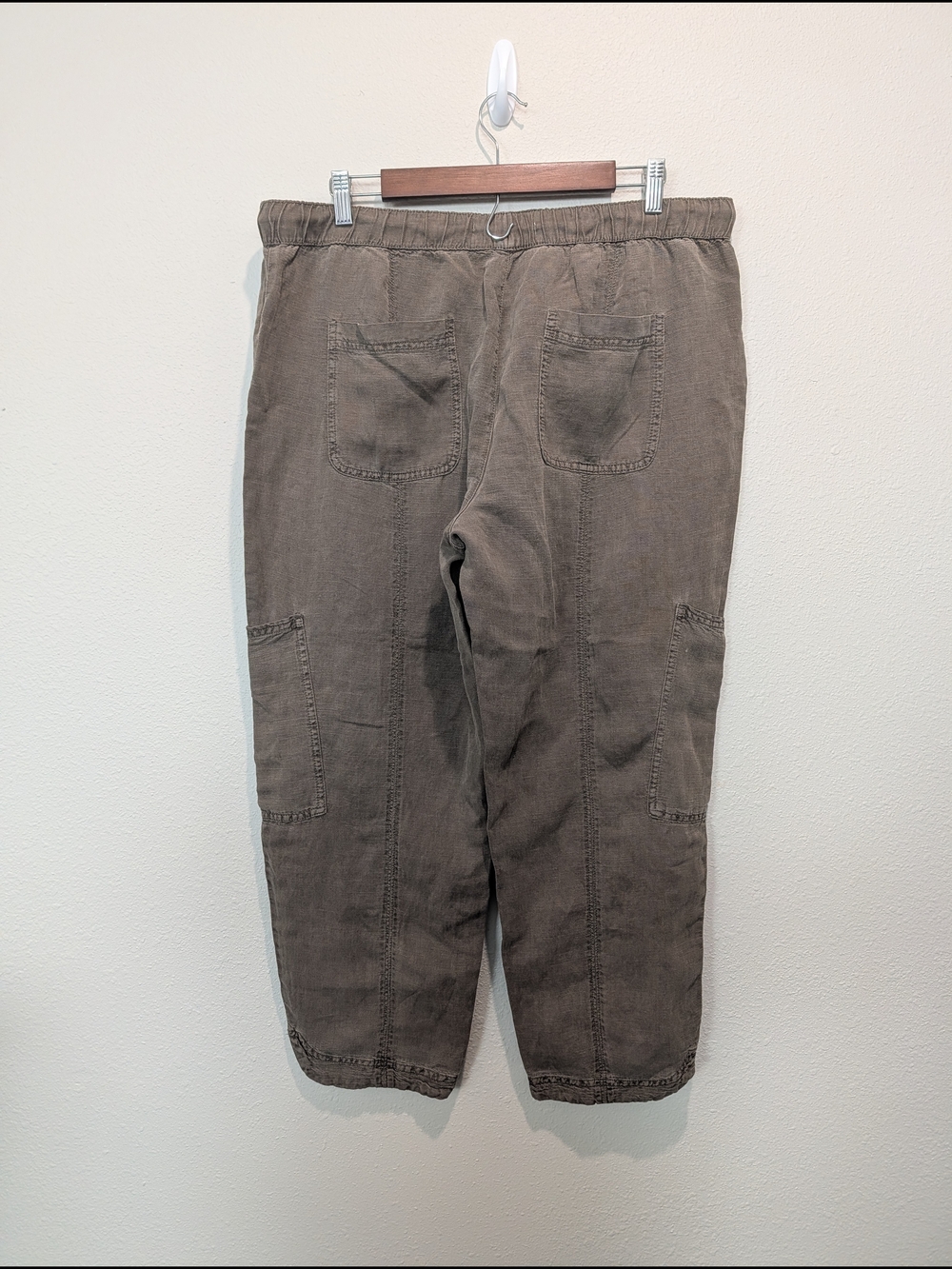 C&C California Linen Pants Draw String Elastic Waist Size XL Green Khaki Beach - Picture 2 of 8